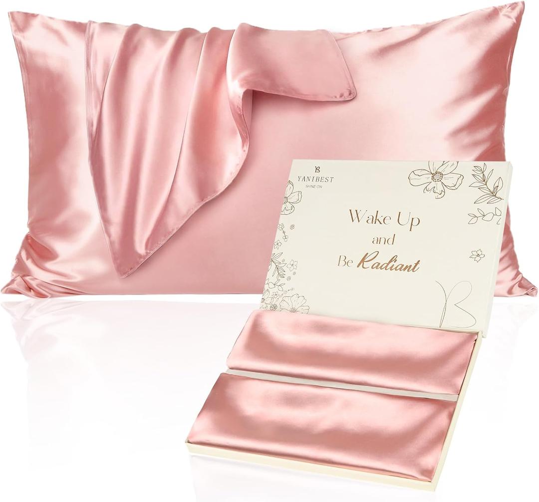Yanibest Satin Pillowcase, Silk Pillow Cases for Hair and Skin with Zipper, Standard Pillow Cases Set of 2 for 20"x26", Exquisite Packaging for Women Men (Ac-blush Pink)