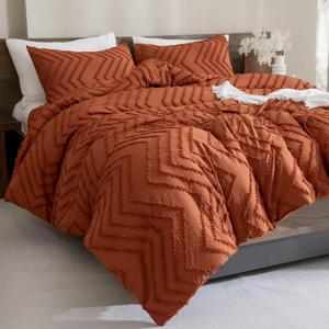 Andency Burnt Orange Comforter for Queen Size Bed, Boho Terracotta Soft Warm Bedding Comforter Sets for Queen Bed, 3 Pieces Rust Chevron Tufted Aesthetic Microfiber Lightweight Comforter Set (Queen (90*90 in))