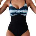B2prity Women's One Piece Swimsuits Tummy Control Front Cross Bathing Suits Tie Back Slimming V Neck Swimwear (Large)