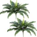 Jutom 2 Pcs Artificial Ferns for Outdoors 22 Inch Large Faux Artificial Boston Fern Fake Bush Plants with 28 Branches Realistic Natural Shrubs Plant for House Office Garden Porch Decor