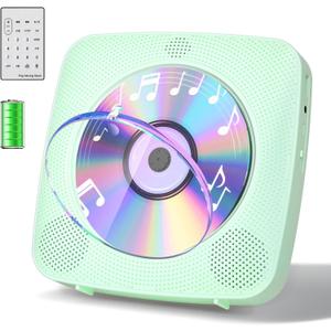 Gueray CD Player Portable with Bluetooth Wall Mountable, 1804mAh Rechargeable Battery Operated CD Music Players for Home Desk Built-in HiFi Speaker FM Radio,Gifts for Music Lovers (Green)