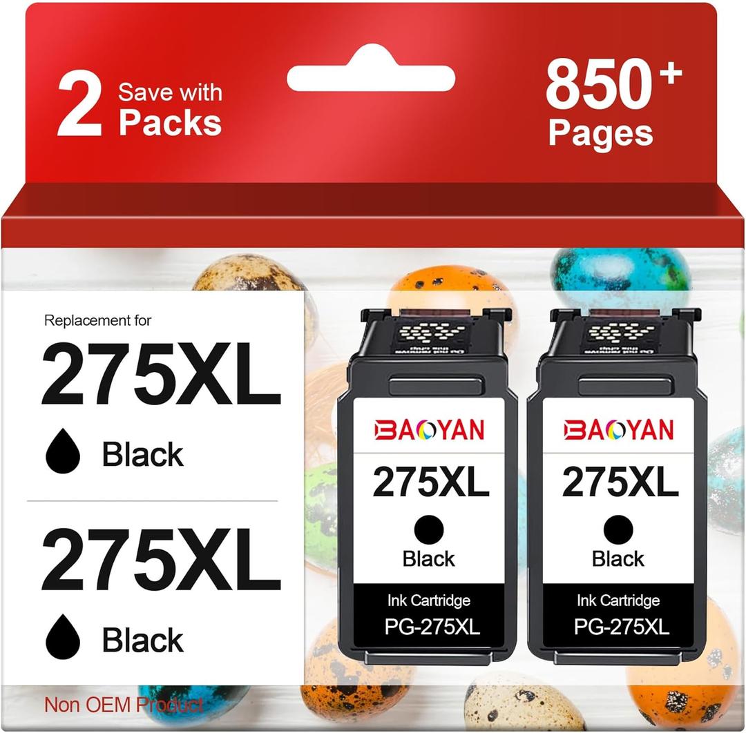 275 XL Replacement for Canon 275 Black Ink for PIXMA TS3722 TR4700 TR4720 TS3522 TS3500 TS3520 TS3720 TR4722 (2 Black)