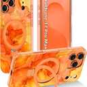 for iPhone 17 Pro Max Case,[Compatible with MagSafe][Magnetic Invisible Ring Stand],Shockproof Protective Slim Women Girl Case for Apple iPhone 17 Pro Max 6.9 inch,Orange Marble