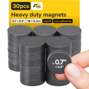 Ultra-Strong Ceramic Round Magnets (0.7x0.2/18x5mm, 30 pcs) - Heavy Duty Magnets, Non-Corrosive, High Thermal Resistance, Versatile for Home, Office, Workshop, Whiteboard, Fridge and Hobby Use
