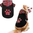KOOLTAIL Plaid Dog Hoodie Pet Clothes Sweater with Hat and Pocket for Small Medium Large Size Dogs, Soft Winter Warm Dog Cold Weather Coat, Fleece Fall Dog Hooded Sweatshirt for Puppy Cats, Red XL (Black Red Paw)