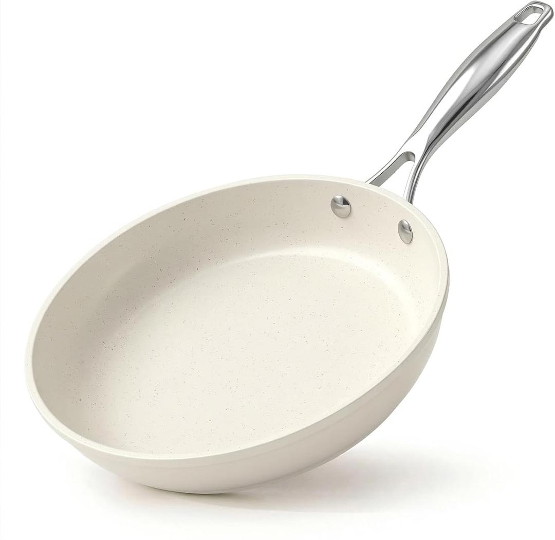 8 Inch Omelet Pan, Tri Ply Stainless Steel Nonstick Ceramic Frying Pan Skillet, Durable Non Toxic Metal Utensil, Oven and Dishwasher Safe, with Heat-Resistant Handlec for Chef's Pan, Kitchen