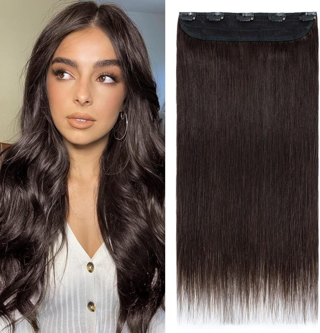 Natural Hair Extension One Band A 5 Clips 10 Inches/25 cm Natural Invisible Hair Extension Single Clip Thick 2 Dark Brown