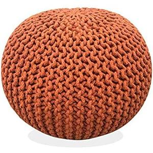 FRELISH DECOR Round Pouf Ottoman Hand Knitted 100% Cotton Pouf Foot Stool Knitted Bean Bag - Floor Chair for Living Room Bedroom - Foot Rest for Couch (20 Diameter x 14 Height) - Pumpkin Orange