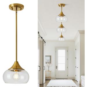Modern Pendant Lights for Kitchen Island, Gold Pendant Light Fixtures with 8.5" Clear Glass Shade, Industrial Hanging Pendant Lights Fixture for Kitchen Island Dining Room Bedroom Entryway 1 Pack