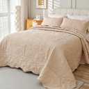 EVENHUG Oversized King Quilt California King Size Lightweight Bedding Set Reversible Bedspread Coverlets for All Seasons 3 Piece (Beige 120"x120")