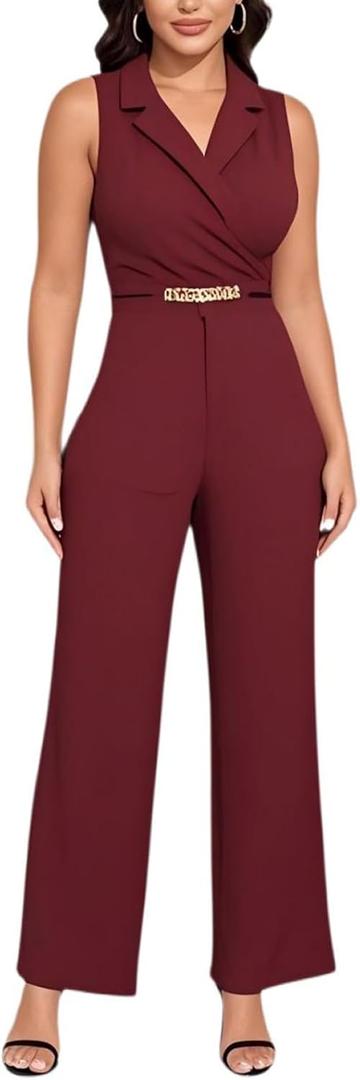 DeftSharp 2025 Women's Sexy Cocktail Party Clubwear Casual Working Rompers Long Dressy Jumpsuit (Medium)