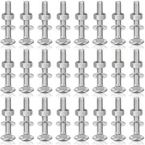 Zonon 25 Sets 1/4-20 x 1-1/2" Stainless Steel Carriage Bolts and Nuts Kit Round Head Square Neck Carriage Bolts Screws and Hex Nuts and Flat Washers, Stainless 18-8 Full Thread Coverage (Silver)