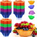 Mumufy 200 Pcs 8.5 oz Plastic Ice Cream Bowls Dessert Cups Disposable Colorful Flower Shape Pudding Fruit Trifle Tasters Containers for Sundae Chocolate Appetizers Shot Samplers Party Serving