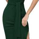 Missufe Women's Round Neck Sleeveless Tie Waist Knit Side Slit Slim Tank Midi Dress (Green, XL)