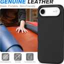 SHIELDON Genuine Leather Case for iPhone Air 6.5" 2025 | Compatible with Magsafe, Magnetic Wireless Charging, Anti-Scratch, Shockproof, Metal Buttons, Camera Bezel, Protective Phone Cover - Black