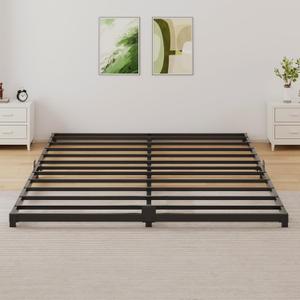 3 Inch Low Profile Full Size Bed Frame, Noise-Free Heavy Duty Metal Platform with Mattress Stopper, No Box Spring Needed, Easy Assembly Steel Support, Black