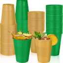100 Pcs Green and Gold Disposable Plastic 12 oz Party Drinking Cups Green Gold Graduation Water Beverage Cups for Barbecues Picnics Festival Birthday Party Supplies