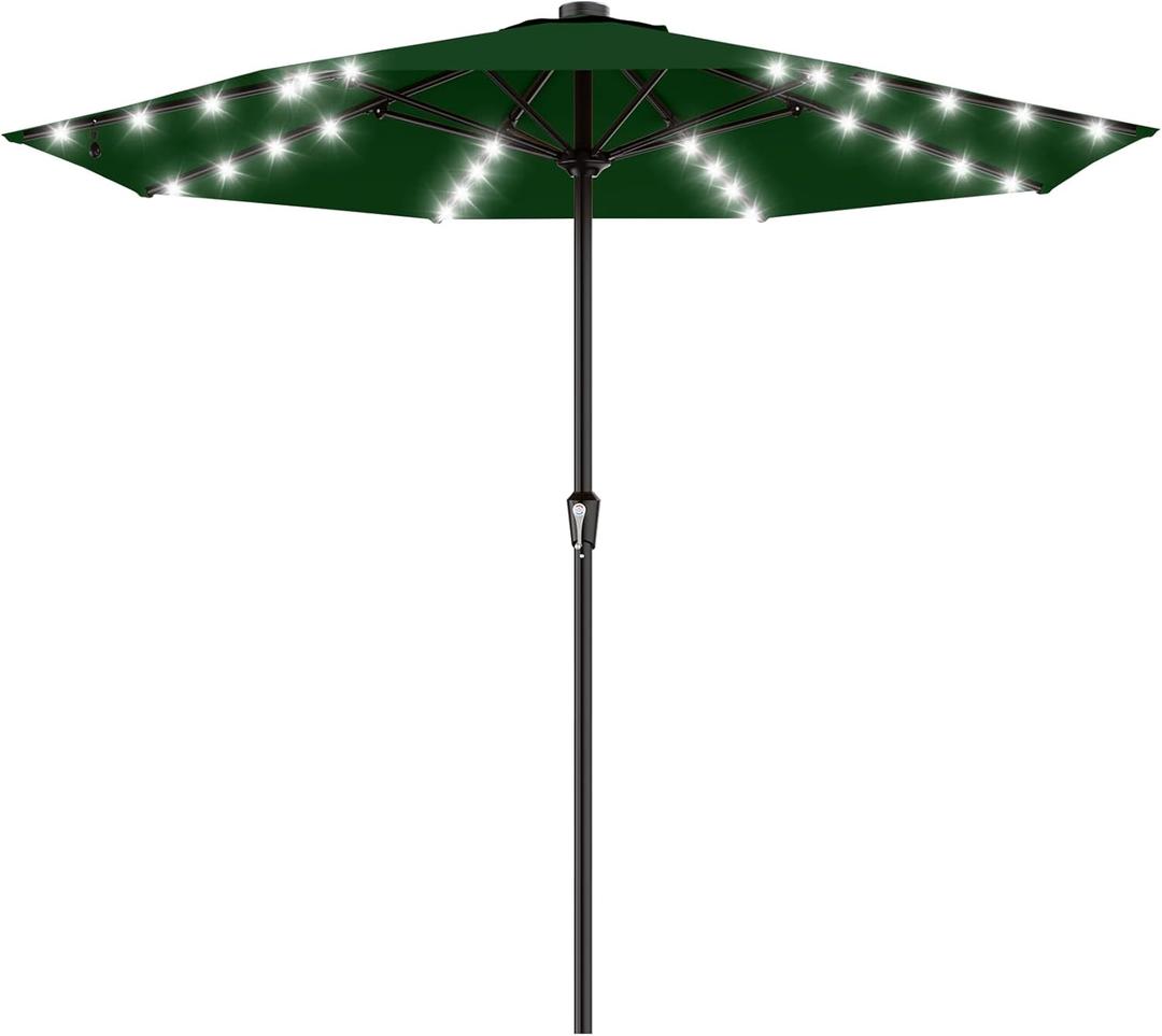 AreShark 11FT Large Patio Umbrella with Solar Lights, Lighted Solar Umbrella with Crank, Outdoor Table Market Umbrellas for Garden, Deck, Backyard, Pool and Beach, Dark Green