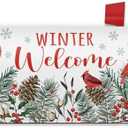 FBCOO Winter Welcome Cardinal Mailbox Cover Magnetic Standard Size 21" x 19", Red Birds Pine Needle Pine Cone Decorative Post Letter Box Wrap Decor, Christmas Red Berry Garden Yard Outdoor Decoration