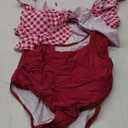 Eomenie One Piece Swimsuit for Women Tummy Control Ruffle Bathing Suit V Neck Ruched Swim Suit Slimming Cutout Swimwear (Medium, Pink Plaid)