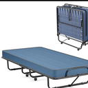 Gymax Folding Bed with Mattress Portable Rollaway Guest Cot Memory Foam Made in Italy Navy