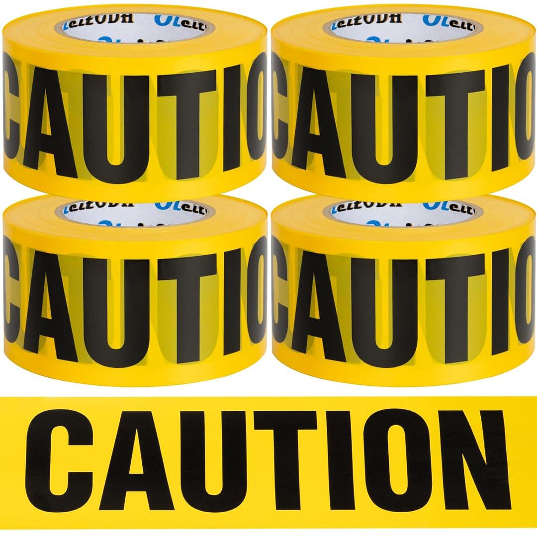 Oleitodh Yellow Caution Tape 4 Pack, 3inch x 1000 ft, Halloween Decoration Party Tape Bulk, Waterproof Construction Warning Safety Tape for Danger/Hazardous Area, Barricade Harzard Tapes