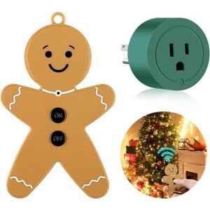Enhon Wireless Remote Switch for Christmas Tree Lights, Works Up to 82 Feet Away, Gingerbread Man Wireless Remote with Electrical Outlet for Christmas Tree and Light