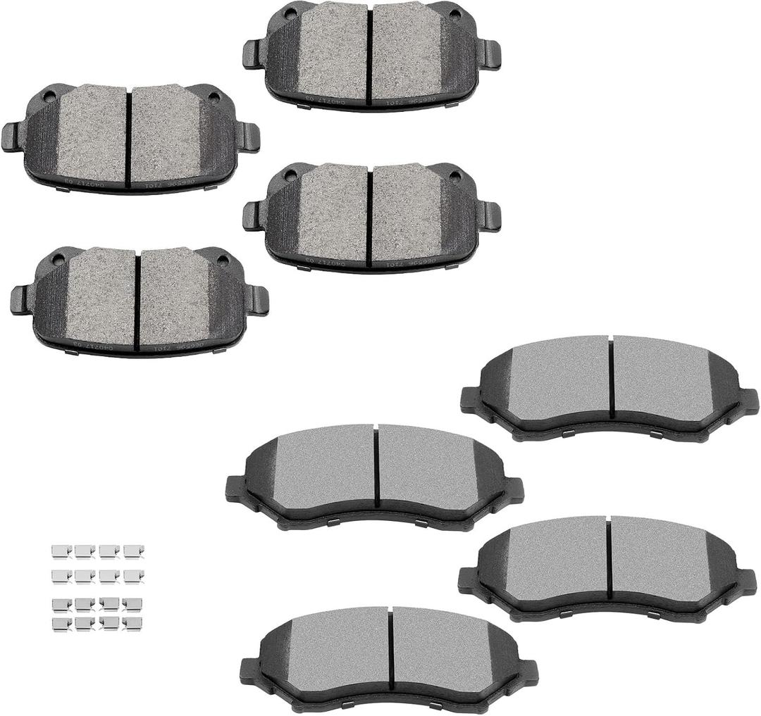 Front Rear Quiet D1273 D1326 Ceramic Brake Pads Sets Replacement for Chrysler Town & Country,08-12 for Dodge Grand Caravan,09-13 for Dodge Journey,12 for Ram C/V,09-12 for VW for Routan