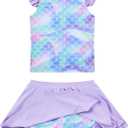 Girls Swimsuit 2 Piece Ruffle Bathing Suit UPF 50+ Tankini Swimsuit Skirt with Lining Size 3-10 (5-6 Years, A1-mermaid-03)
