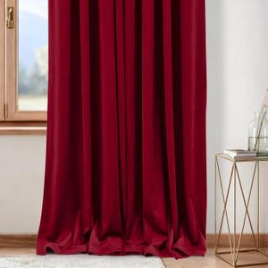 NICETOWN Red Velvet Curtains & Drapes for Bedroom, Room Darkening Curtains 84 inch Length, Sound Reducing Privacy Panels for Home Theatre/Film Room/Stage (Set of 2, Rod Pocket & Back Tab, 52" Wide)