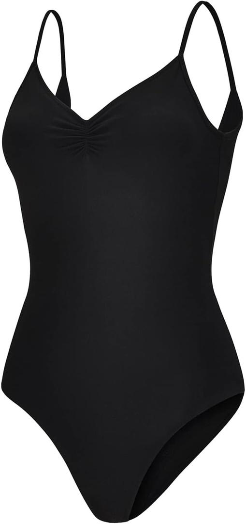 Camisole Leotard For Women - Lana - Womens Dance Leotard With High Leg And V-Neck (Adult M, 1 - Black)