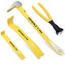 4-Piece Pry Bar Set, 12-Inch Utility Claw Pry Bar, 10-Inch & 7.5-Inch Flat Pry Bars Crowbar Claw, 8-Inch End Cutting Pliers, Nail Remover Tool for Baseboard, Floor, Nails Removal