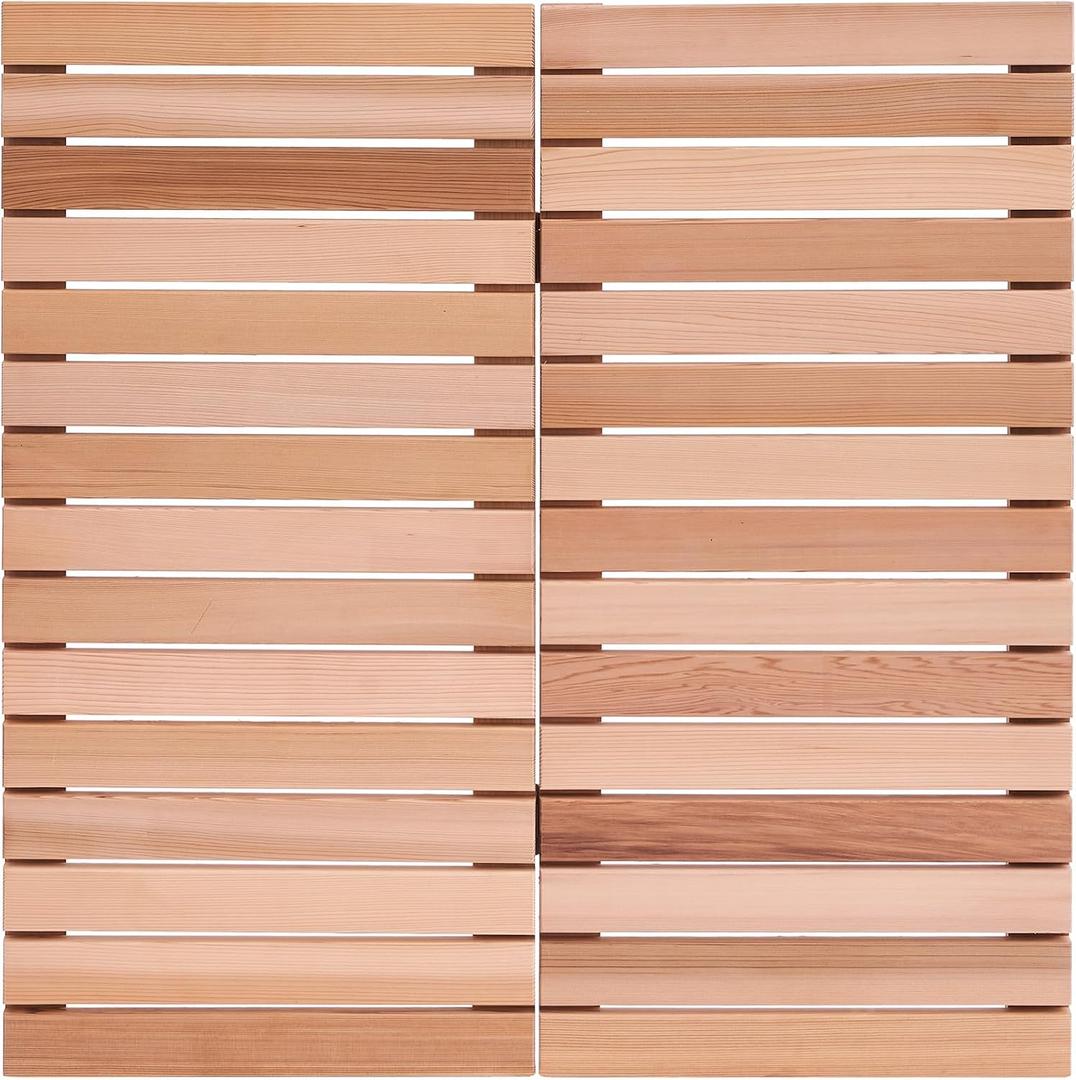 bingaai Cedar Wood Shower Mat, Cedar Wooden Bath Mats, 30" Square Mat, Foldable Wood Bath Mat Non-Slip for Bathroom Bathtub Spa Sauna Garden Home, Wooden Floor Mat Large for Indoor and Outdoor