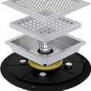 4 Inch Brushed Nickel Square Shower Drain Kit with Flange,Modern Floor Drain with Removable Quadrato Pattern Grate, Stainless Steel SUS 304