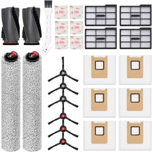 26 Count Replacement Kit for Eufy E25/E28:1Pair Main Brushes,2Roller Mops,4HEPA Filters(Right),6Side Brushes, 6Dust Bags, 6Scented Tablets (for Dust Bag Odor Control) + Cleaning Brush
