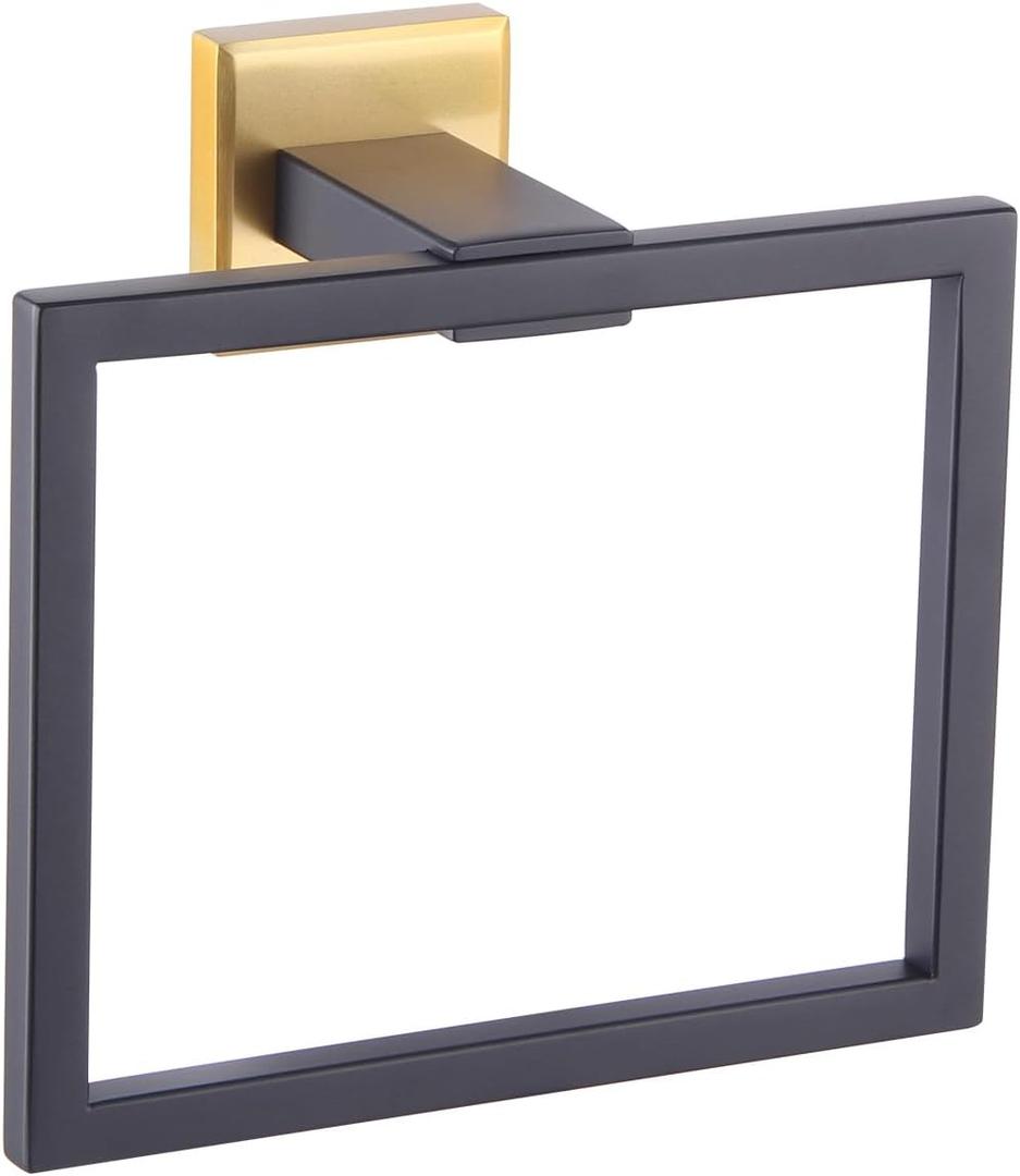 GERZWY Bathroom Hardware Hand Towel Holder SUS 304 Stainless Steel Towel Ring for Bath Kitchen Garage Heavy Duty Wall Mounted (Black & Gold) JG1906-BD
