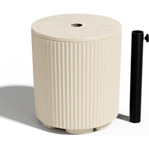 Umbrella Side Table with 1.5" Pole Hole, 11.5 Gallon Fillable Heavy Duty Black Stand for Outdoor Market Umbrellas, Weather-Resistant Design for Garden, Deck, Lawn, Beige