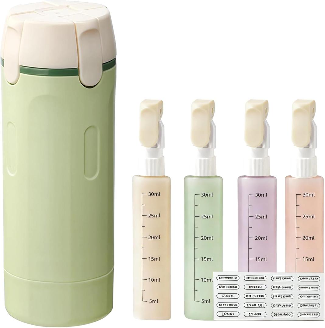 4 in 1 Travel Dispenser, 4 Pack 30ML Travel Bottles for Toiletries With label, Leak Proof Travel Size Containers, Portable Containers for Shampoo Lotion Conditioner Cream (Green)