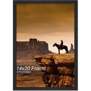 A PLUS MAX 14x20 Picture Frame, Black Engineered Wood Frame for 14 x 20 Inch Picture Poster Photo, Light Weight 14 by 20 Frame with Wood-grain for Wall - 1 Pack/Black/14 x20