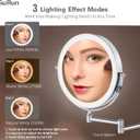 GURUN Rechargeable Makeup Mirror Wall Mounted with 3 Colors Mode LED Lights 7X Magnification,4000mAh Rechargeable Battery,8 Inch Touch Screen Vanity Mirror for Bathroom,Chrome Finish