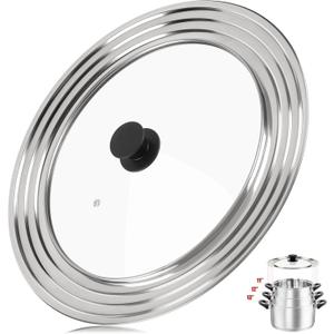 Pan Lid Fits 11, 12 & 13 Inch Cookware, Universal Lid for Pots, Pans and Skillets,Replacement Frying Pan Cover with Tempered Glass Top, Stainless Steel Cast Iron Skillet Lids - Heat Resistant Handle