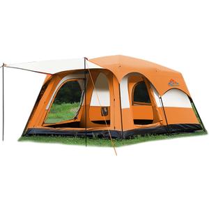 Large Family Standing Upright Camping Tent - Multi-Room Waterproof Tent with Screened Porch - Glamping Tent for Outdoor Camping & Family Vacation (Orange, 8-12 People)