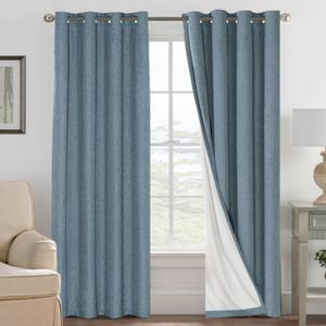 H.VERSAILTEX Linen Blackout Curtains 84 Inches Long 100% Blackout Thermal Insulated Textured Linen Look Curtain Draperies Anti-Rust Grommet, Energy Saving with White Liner, 2 Panels, Stone Blue, Size: 52"W x 84"L