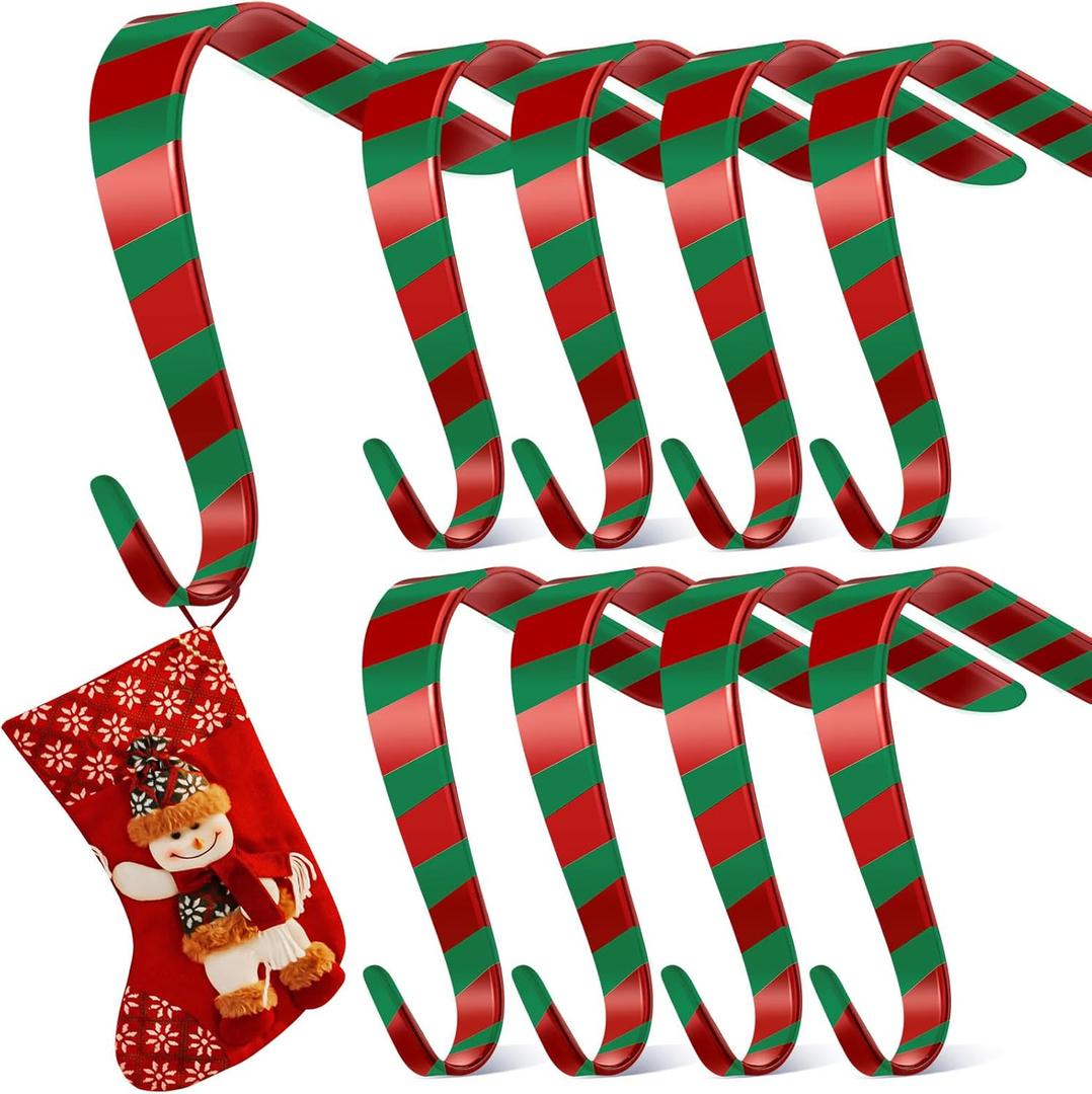 Boao 8 Pcs Christmas Stocking Holders Heavy Duty Metal Mantel Stockings Hangers Shelf Fireplace Garland Mantle Grips Set for Xmas Party Decor(Red and Green)