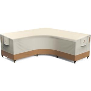 420D Outdoor V-Shaped Sectional Cover,Heavy Duty Anti UV Patio Sectional Sofa Cover with Air Vent, Waterproof Furniture Covers for Deck, Lawn,Backyard 90"x90" Khaki Brown