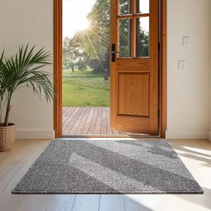 Softlife Rugs for Entryway 2x3 ft Faux Jute Rug Dirt Trapper Small Bathroom Rug Washable Door Rugs Kitchen Mat Modern Farmhouse Carpet for Front Porch Bathroom Kitchen Bedroom, Grey