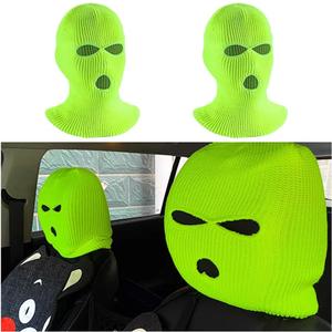 2 PCS Car Headrest Cover, Personalized Funny Car Seat Full Face Mask, Ski Mask Wrap Protection for Auto Front Seat Rest Decoration, Universal Interior Car Accessories (Yellow)