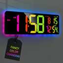 5.6'' Number 11 RGB Color Digital Display with Ambient Lighting,17.2" Large Digital Wall Clock with Auto-Brightness, Remote Control Alarm Clock for Home | Wall Decor Gift (DST Auto-Adjust)