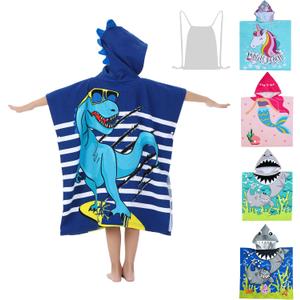 Dinosaur Beach Towel with Hood for 3-10 Years Boys and Girls Hooded Towels Bath Robe for Kids