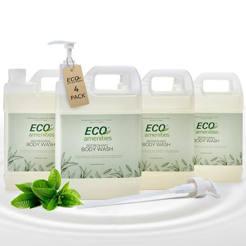 ECO amenities - Pack of 4 Rectangular 1 Gallon Refill - Hand and Body Wash (Green Tea, 4-Pack, 1 Gallon Each)